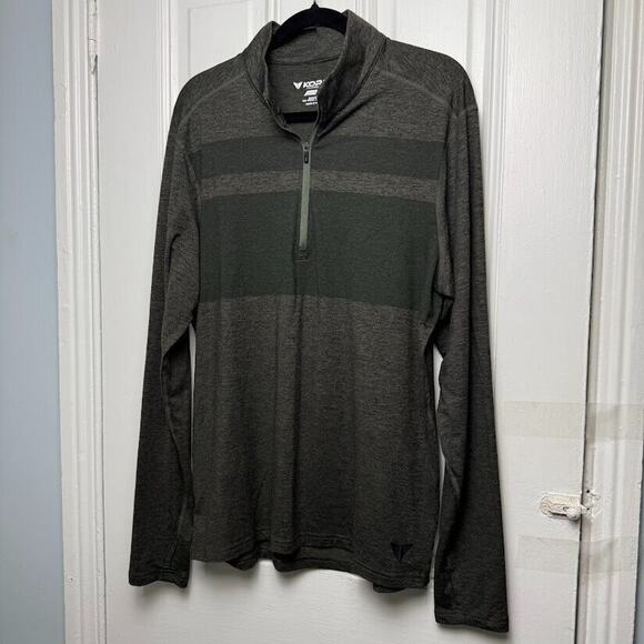 Korsa Roadrunner Sports Quarter Zip Mens Large Green Gray Running Long Sleeve - Picture 1 of 7